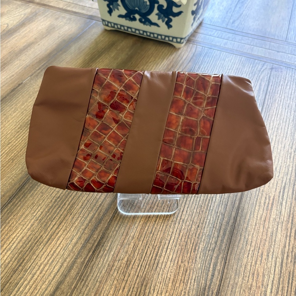 Vintage- No flaws.  Brown Croc-Accent Leather Clutch - Women's Bag